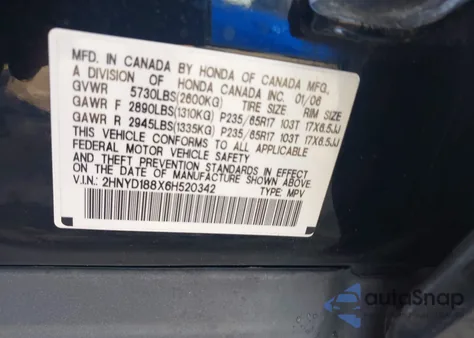 2006 Acura Mdx z USA, uszkodzony, nr VIN 2HNYD188X6H520342